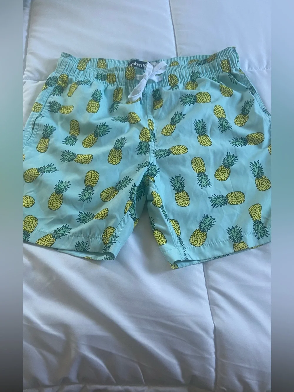 Arnhem Aqua Swim Shorts with Yellow Pineapple Print